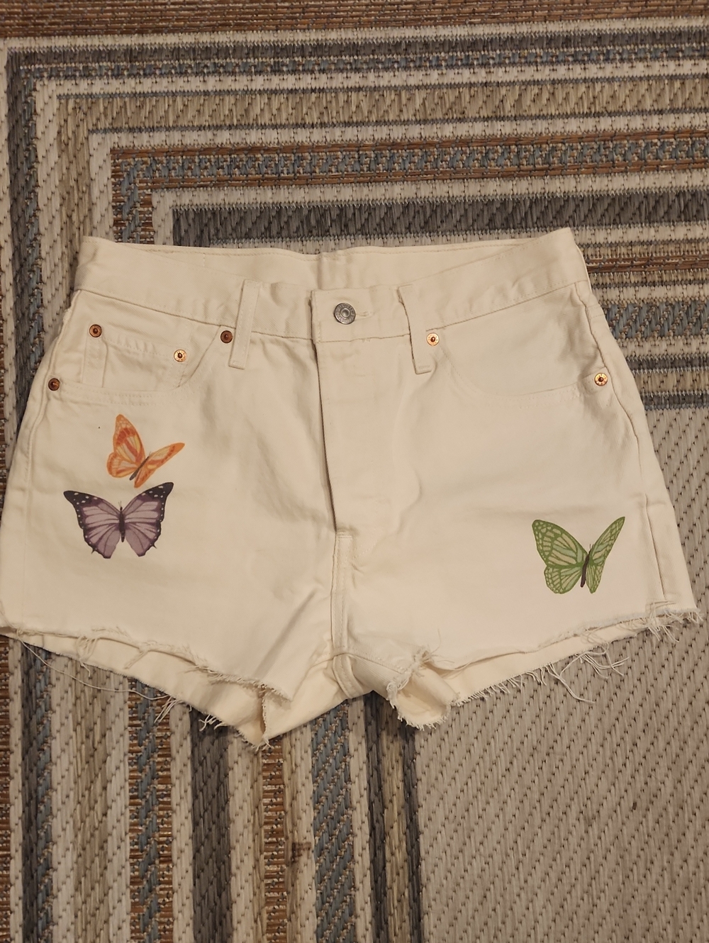 Levi's Cream Denim Shorts with Multicolored Butterfly Prints